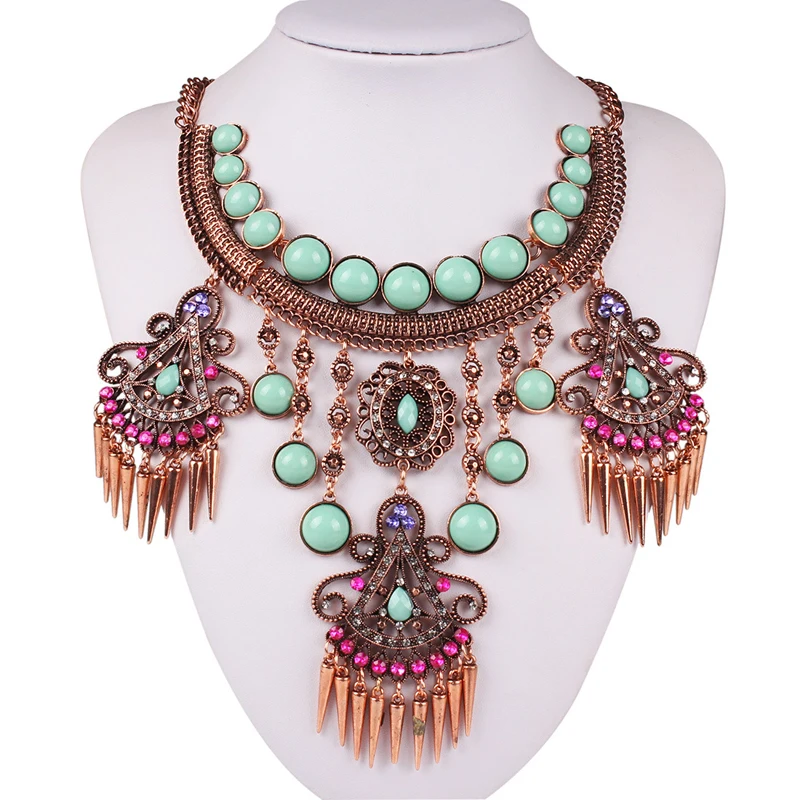 Мода ювелирных изделий макси ожерелье долго античная медь бирюзовый бусины