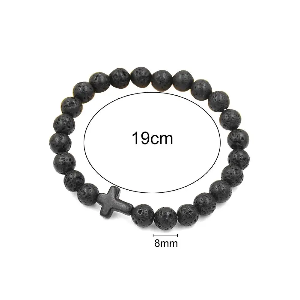 1x8 мм черный Лава пеллетит Браслет Крест мужской и женский эластичный Йога