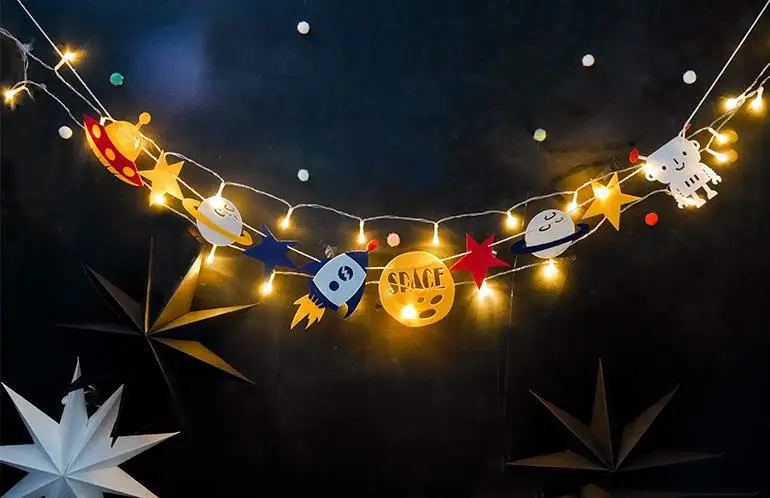 Led робот партии персонализированные баннер пространство день рождения ракеты