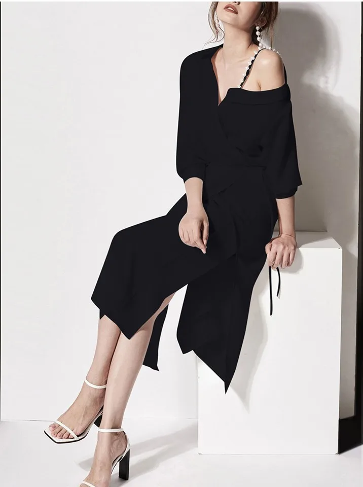 2019 Runway Spring Women White Split Sheath Dress Sexy Spaghetti Strap Long Sleeve fashion Casual Slim Off Shoulder party | Женская