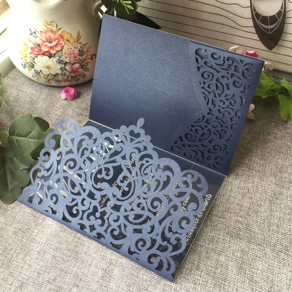 100 шт новейший жемчужный бумажный лазерный вырез Пригласительные открытки