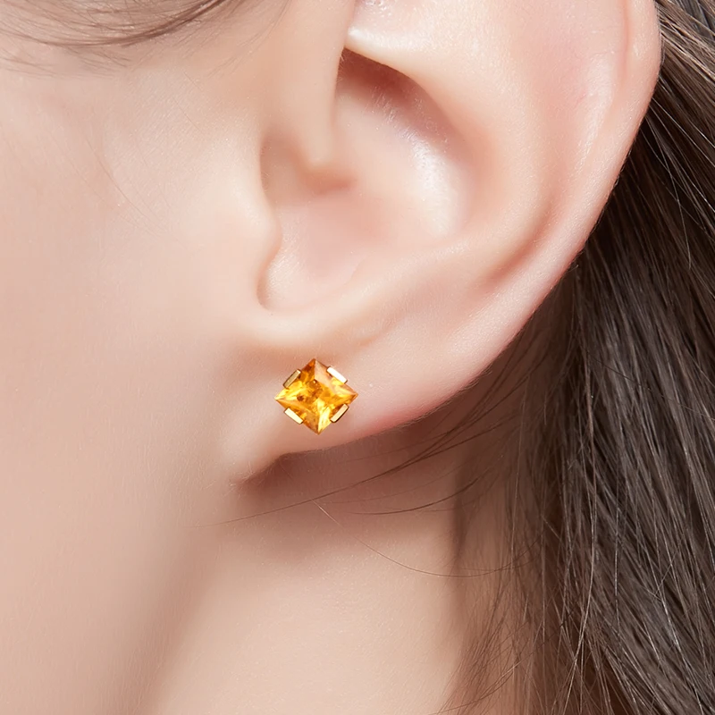 Натуральный топаз/цитрин 18 К чистое золото серьги настоящее AU 750 твердые золотые