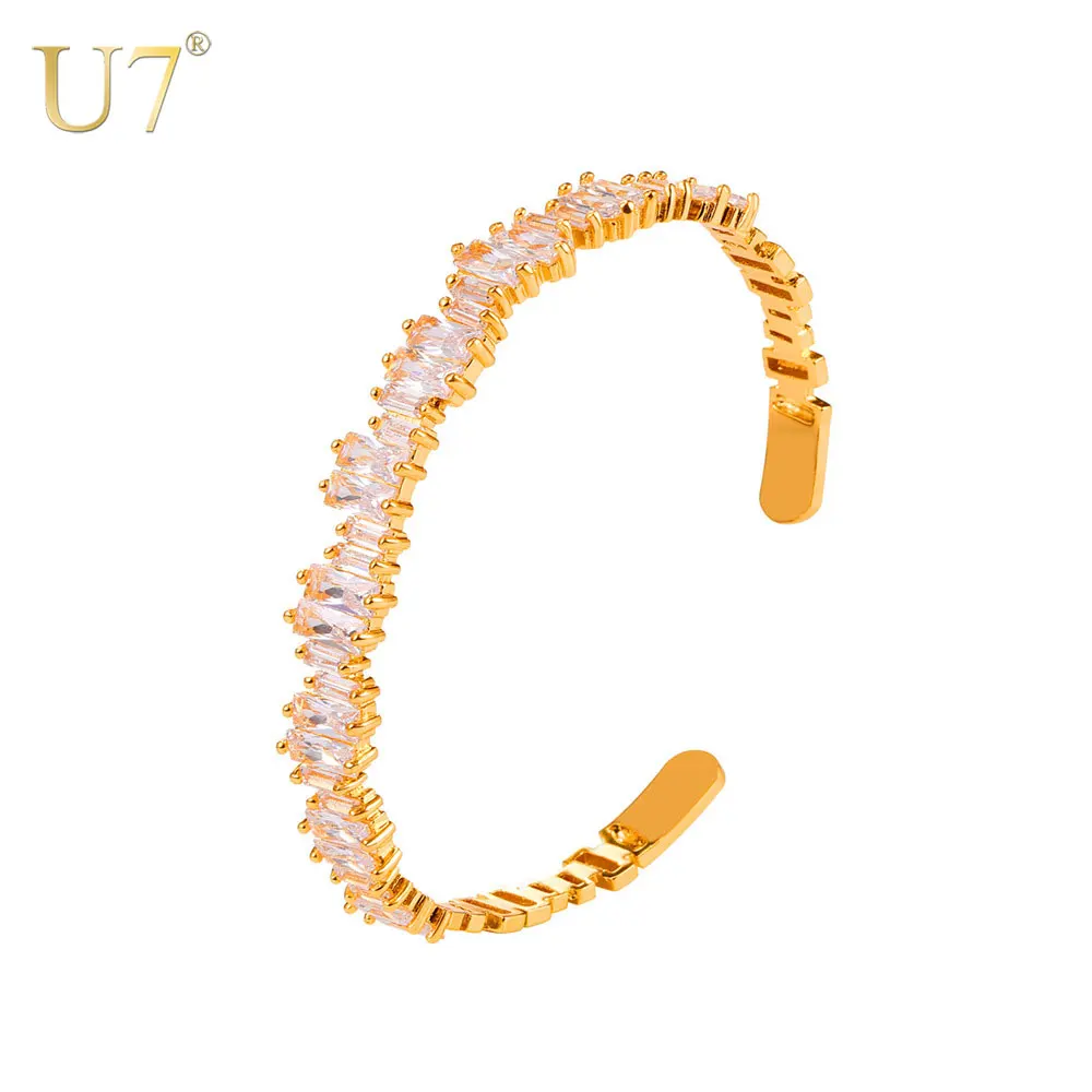 

U7 Luxury Cubic Zirconia Full Crystal Bangle Cuff Bracelet Gold Color 2017 Unique Design Jewelry For Women Birthday Gift H1019