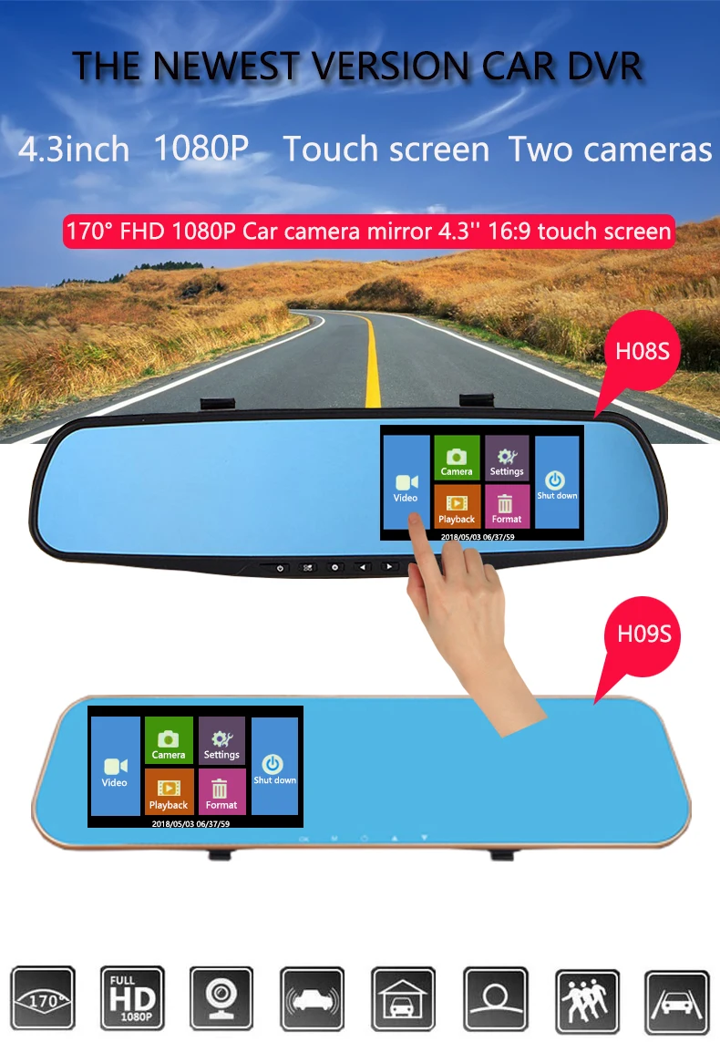 Jiluxing Dash Cam 4,3 ''1080 P Автомобильный видеорегистратор зеркало с двумя объективами видео регистратор монитор парковки Автомобильная камера зеркало заднего вида Авто Регистратор