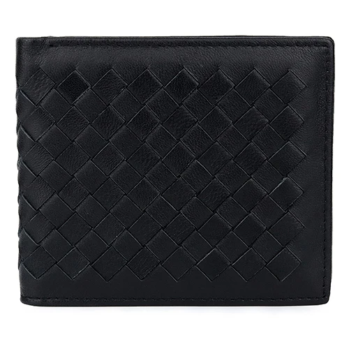 Horizontal Black Мужские кошельки из натуральной кожи, роскошные модные кошельки из овечьей кожи ручной работы с вязаным рисунком, мужские кошельки,, мужские кошельки - Цвет: Horizontal Black