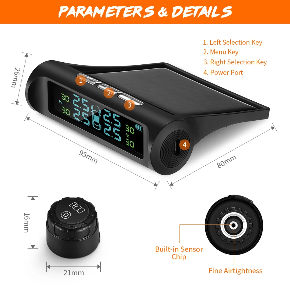 Автомобильная солнечная энергия USB зарядка TPMS беспроводной контроль давления в