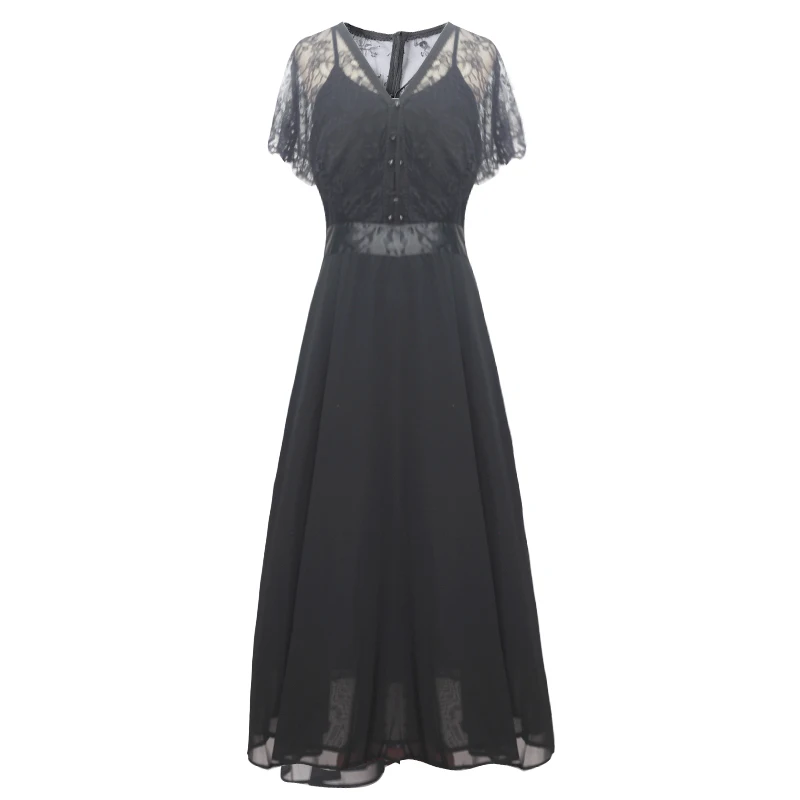 Женское кружевное платье TAOYIZHUAI черное элегантное большого размера до середины