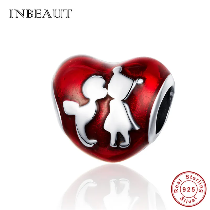 INBEAUT/100% 925 пробы серебряный красный сердечко милый браслет с бусинами для