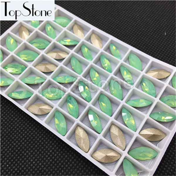 390 Green Opal Topstone 7x15 мм 9x18 мм Navette K9 стекло кристалл конский глаз заостренные с обратной стороны Стразы лазер смешанные цвета высокое качество - Цвет: 390 Green Opal