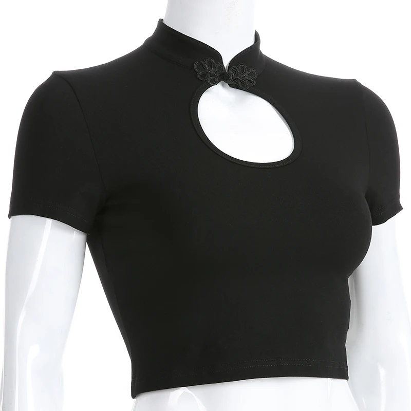 Женская футболка с воротником стойкой облегающий топ из хлопка и спандекса