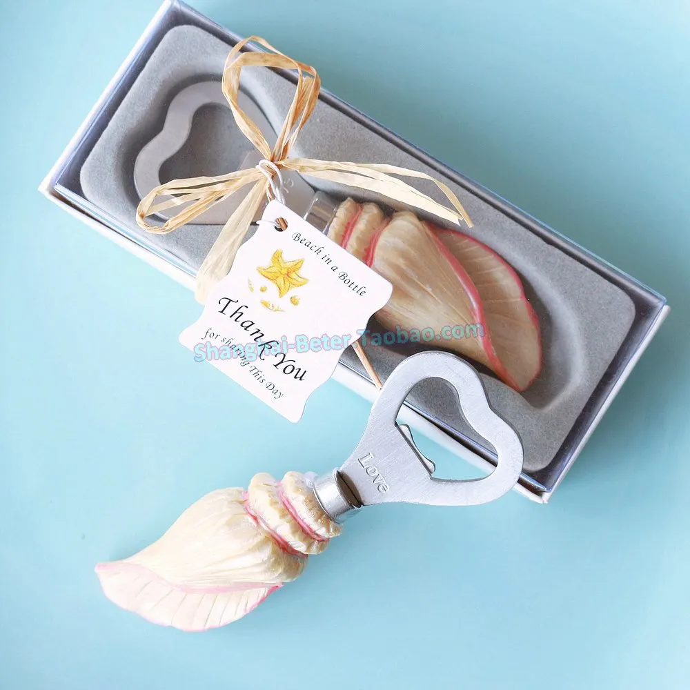 

50 unids/lote botella abridor de fiesta subest favor de La Boda de Playa Series «Воспоминания о береге» Sea Shell Abrebotellas lav