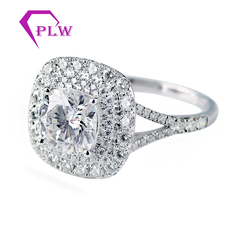 Классический стиль два halo 18k Белый цвет золото 3ct D Цвет ледяная Подушка moissanite