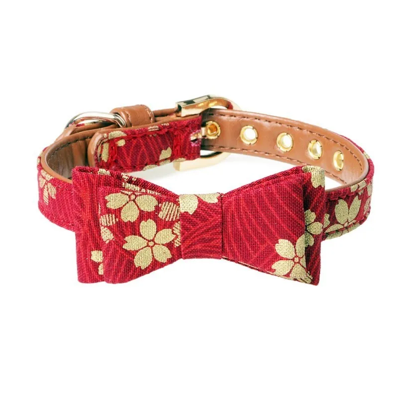 Bowknot Collar Собачий ошейник бандана для питомцев, кошек, собачий ошейник, нагрудник, поводок, бант, шейный ремень, красная вишня, бронзовая кожа, мягкий шарф, шейный платок, новинка - Цвет: Bowknot Collar