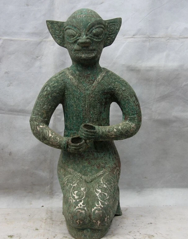 USPS to USA S1123 19 China Dynasty Old Bronze Silver-Gilt Qin Shi Huang Yong people servant Statue B0401 | Дом и сад