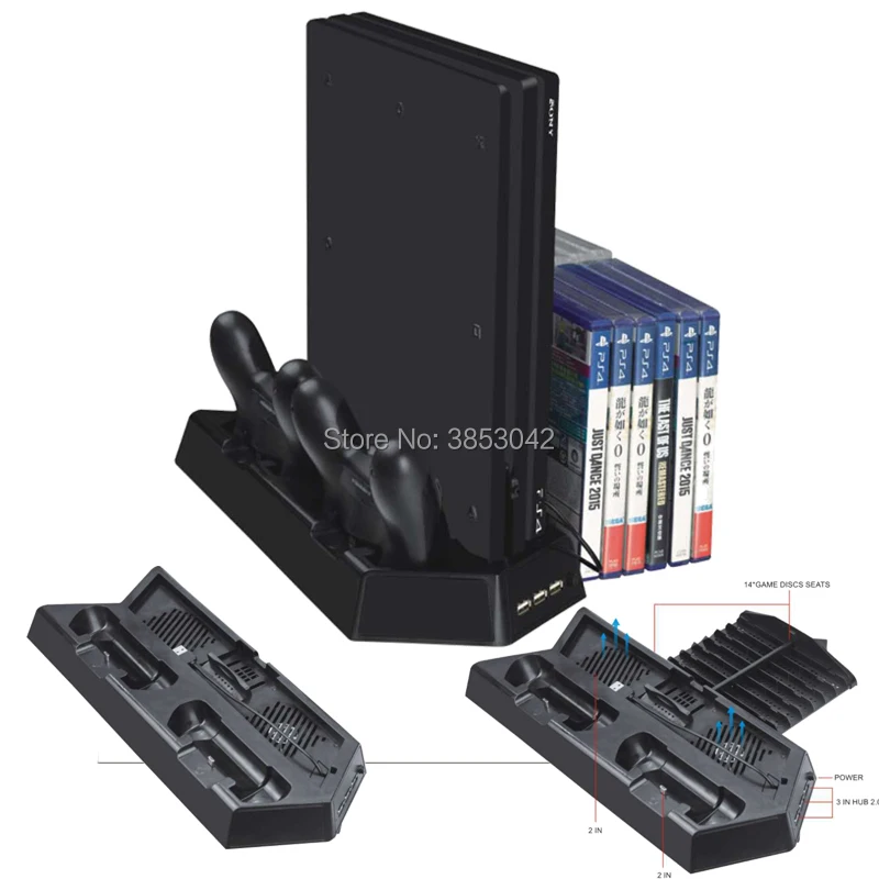 PS4 Pro ТОНКАЯ вертикальная подставка Охлаждающие вентиляторы двойной контроллер