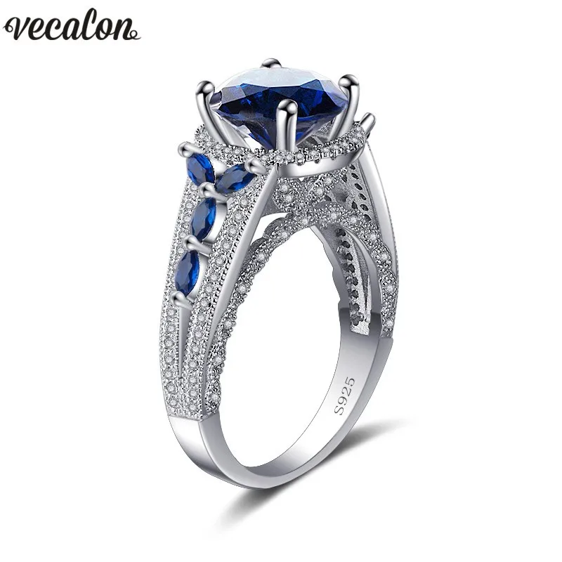 Vecalon Lovers уникальное кольцо с цветком из стерлингового серебра 925 пробы круглое 4ct