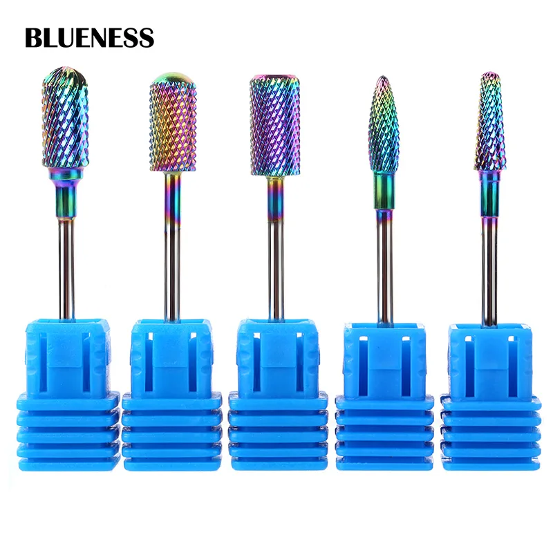 BLUENESS 5 Type Rainbow Nano Coating Tungsten Carbide Nail Drill Bits For Electric Manicure Art Accessories Tools | Красота и