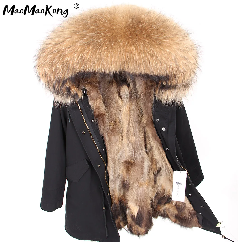 no tax DHL 2022 New Natural Fur Lining Real Fur Coat Winter Jacket Women Raccoon Fur Collar Warm Thick Parkas Female Clothing