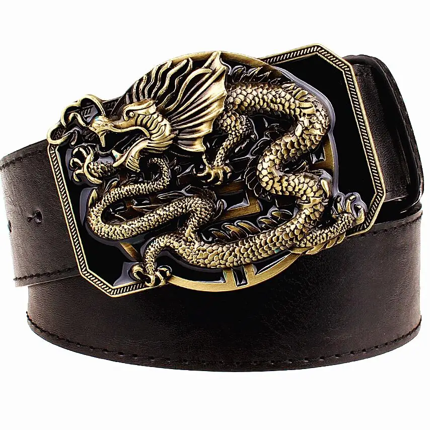 

Fashion men's belt flying dragon belt metal buckle belts golden dragon totem heavy metal style belt punk rock performance girdle