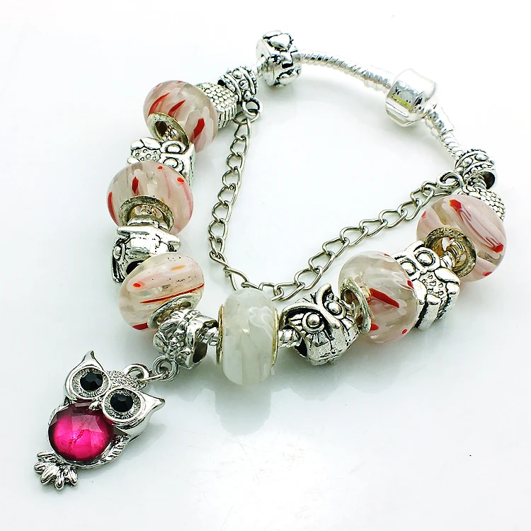 JINGLANG Последняя мода женский посеребренный муранский керамический шарик Сова