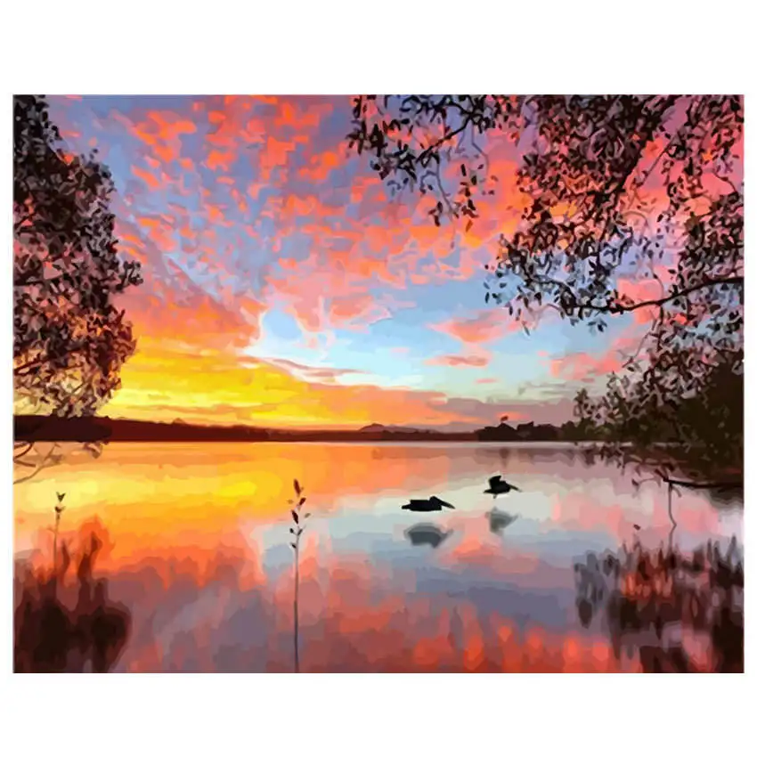 lake painting 21 Раскраска по номерам, краска по номерам, картина, собака, живопись, каллиграфия - Цвет: lake painting 21