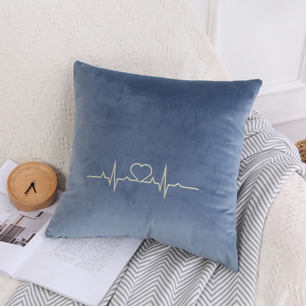 INS маленькая свежая однотонная наволочка для дивана с золотой шелковой вышивкой