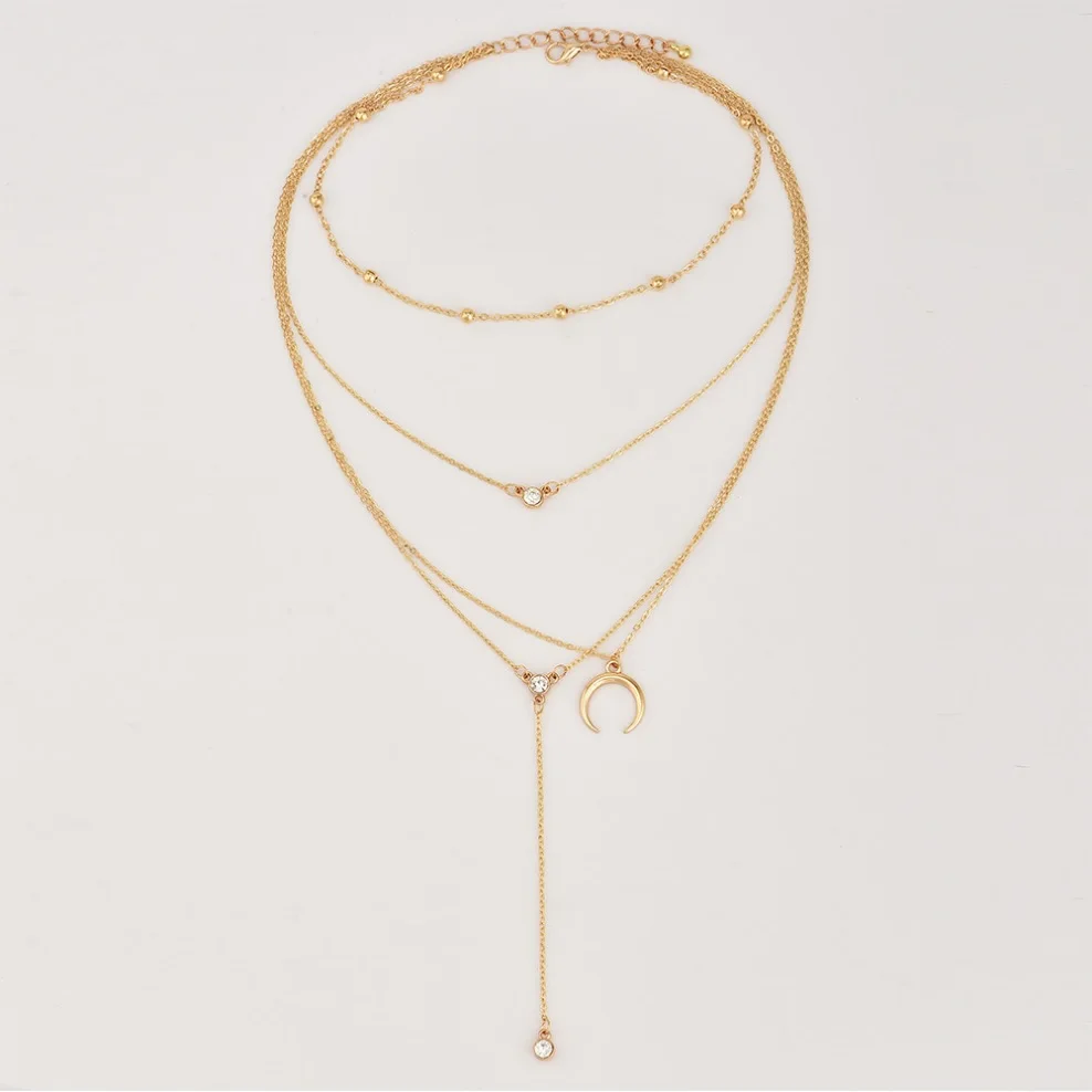 Многослойное ожерелье-чокер из бисера цепочка-чокер с подвеской в виде Луны