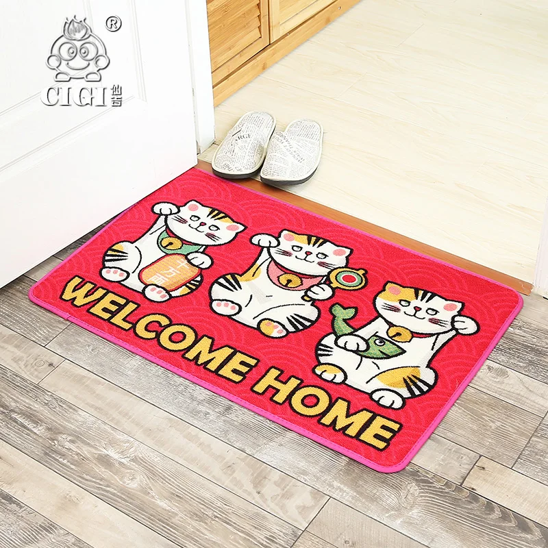 CIGI Cartoon Lucky Cat Entrance Doormat Red Welcome Floor Mat Creative Kitty Carpet For Kitchen Living Room Bathroom Anti Skid | Дом и сад