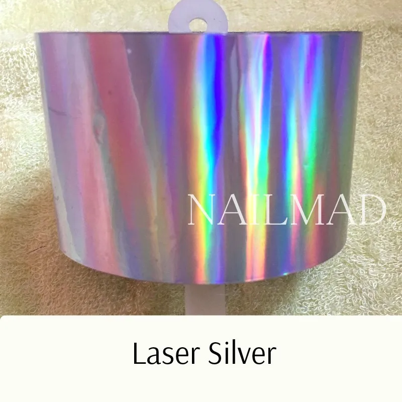 Laser Silver 1 рулон 120 м* 4 см Лазерная Радужная переводная Фольга для ногтей голографические точки песок Фольга для ногтей бумага дизайн ногтей Наклейка Маникюр украшение - Цвет: Laser Silver
