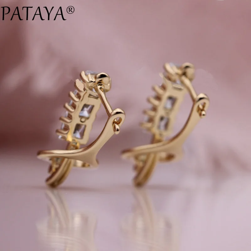 PATAYA, новинка, белый микро воск, инкрустация, роскошные Висячие серьги, 585, розовое золото, натуральный циркон, модное ювелирное изделие, женские свадебные квадратные серьги