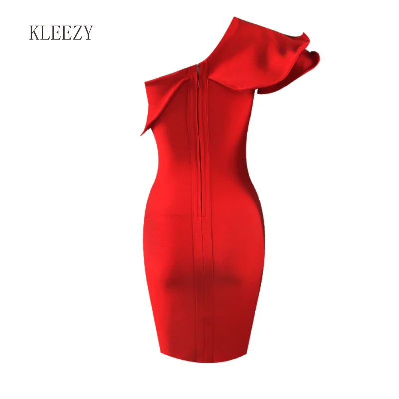KLEEZY одно плечо гофрированное вечернее платье H2596|bodycon dress|evening partyone shoulder |