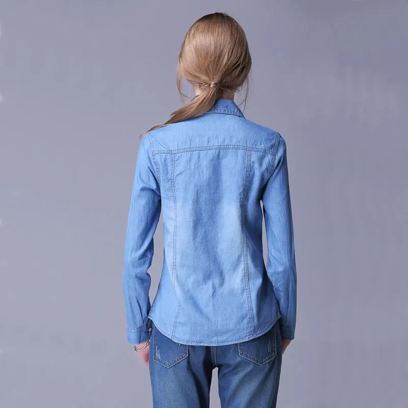 2018 Модная Джинсовая рубашка большого размера Женская блузка с длинным рукавом и