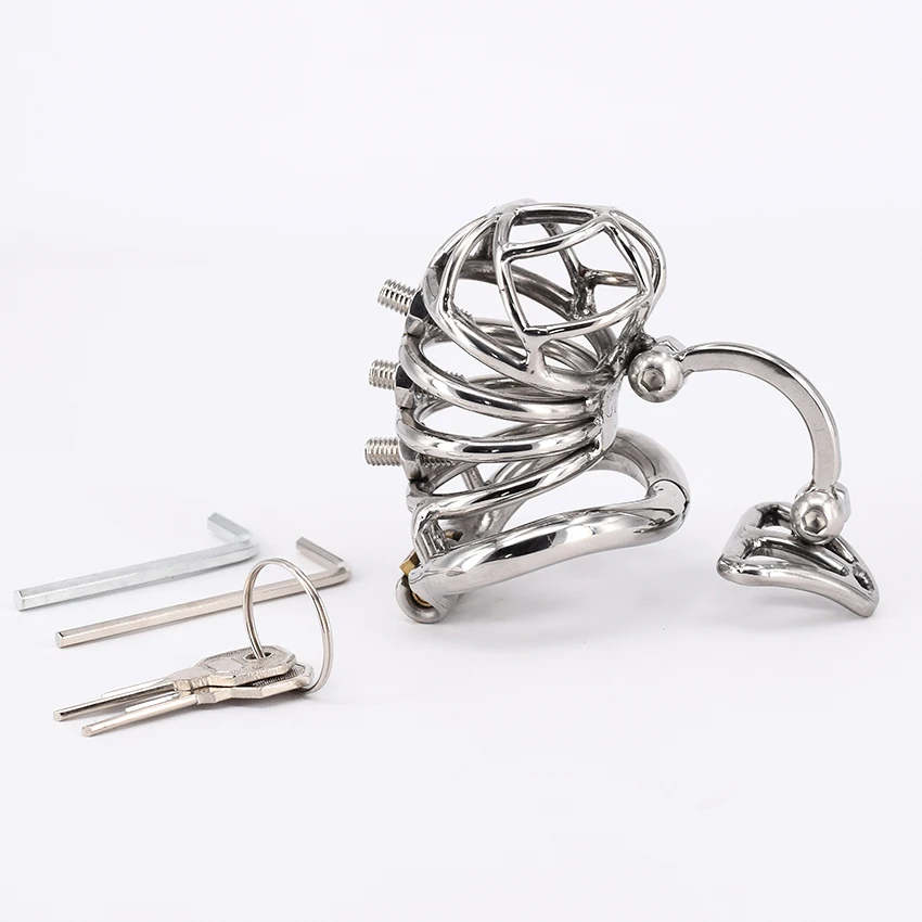 

SODANDY Chastity Cage Stainless Steel Chastity Belt With Removable Spikes And Scrotum Massage Stimulate Device Sex Toys For Men