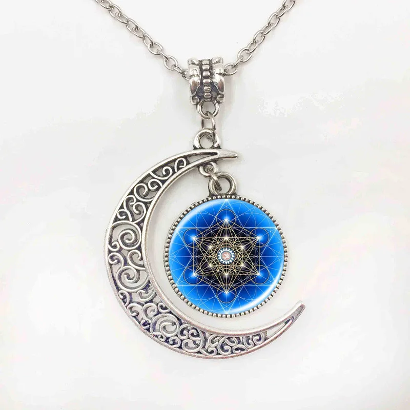 Necklace20mm Ожерелье с подвеской в виде мандалы, синяя мандала, художественное ожерелье, подвеска дзен, подвески, стеклянный кабошон, ожерелье, Йога, ювелирное изделие, счастливый амулет HZ1 - Окраска металла: Necklace20mm