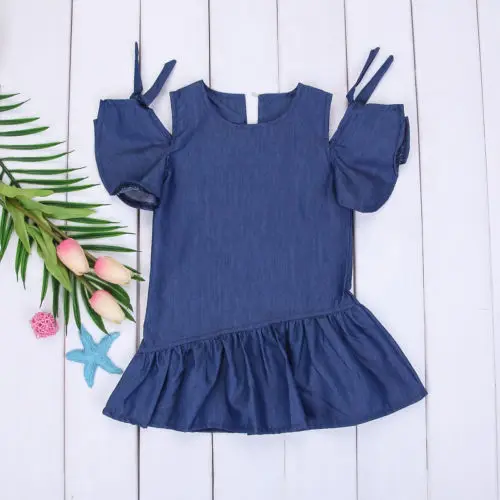 Kids Child Baby Girl Jeans Dress Outfit Clothes Children Casual Short Sleeve O-neck Ruched Mini Clothing | Детская одежда и обувь