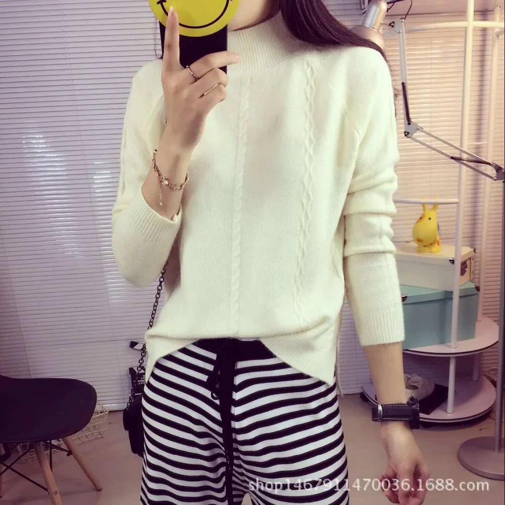 

Gril high neck collar full-sleeve pullovers sweater