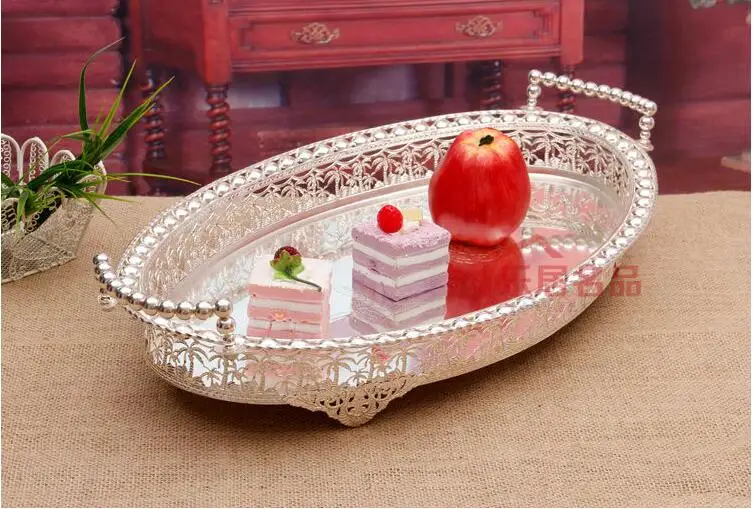 Овальный поднос для фруктов и десертов металлическая корзина Серебряное