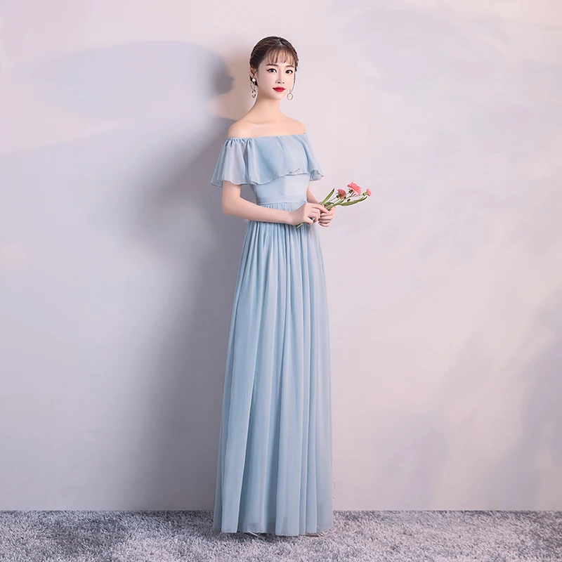 Небесно-голубые мусульманские платья подружек невесты А-силуэта с