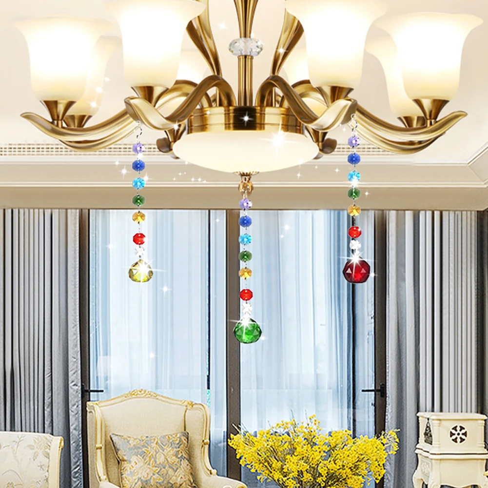 Хрустальный светильник, цветной хрустальный шар, кулон, цветной восьмиугольный бисер, прозрачный шар для освещения, бисер, защита от солнца, хрустальные подвески, призмы