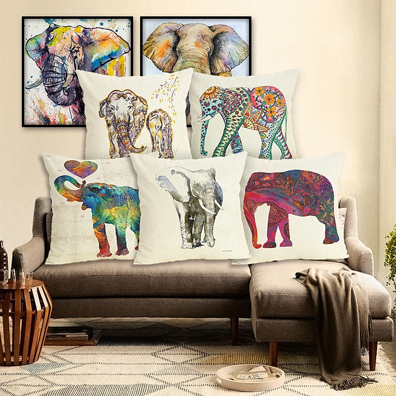 Европейский ретро 3D слон серии цифровой белый печатный хлопок подушки высокого