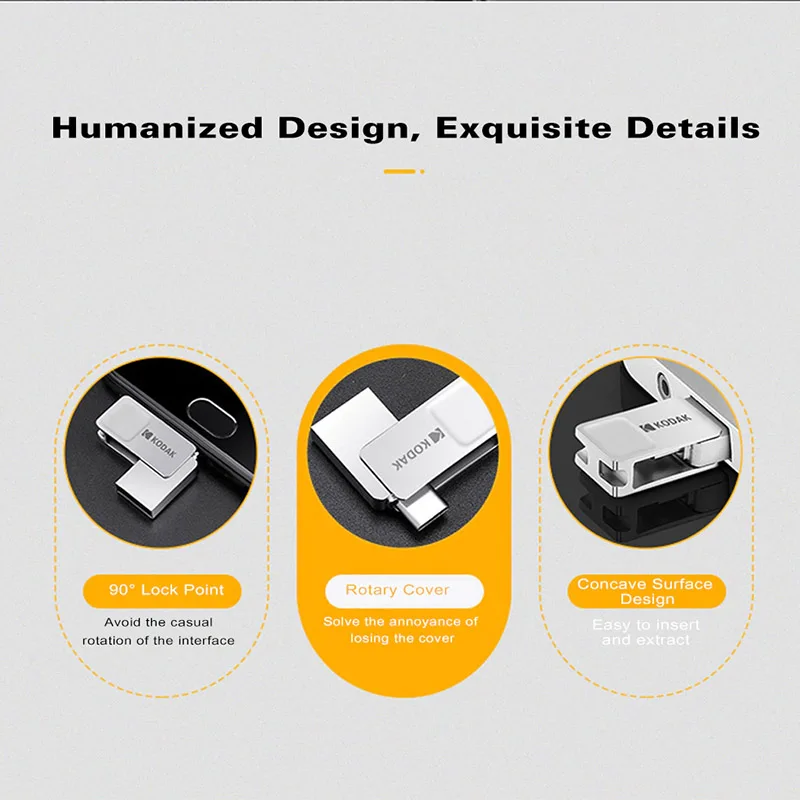 Металлический USB флеш накопитель Kodak K223C 16 Гб USB3.1 Type C OTG двойной интерфейс 32 карта