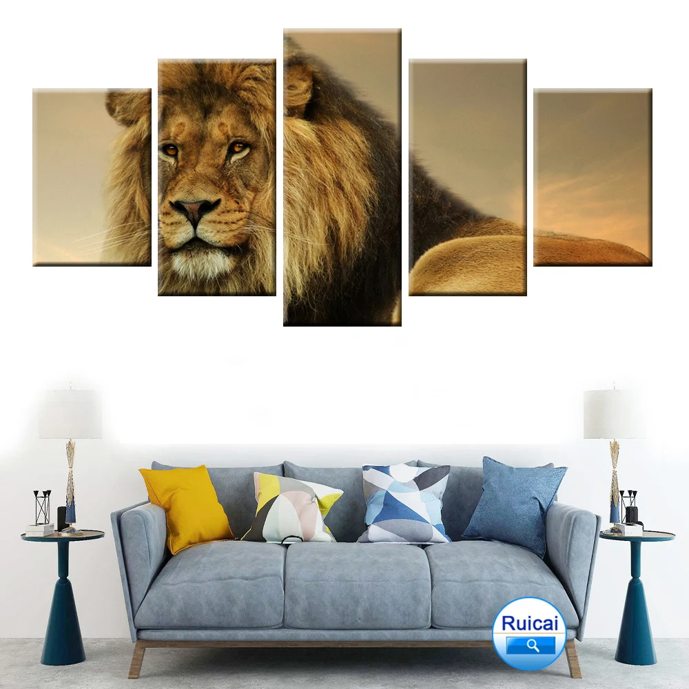 5 штук жесткая плакат со львом Холст Картина модульная картина HD рамка печатного