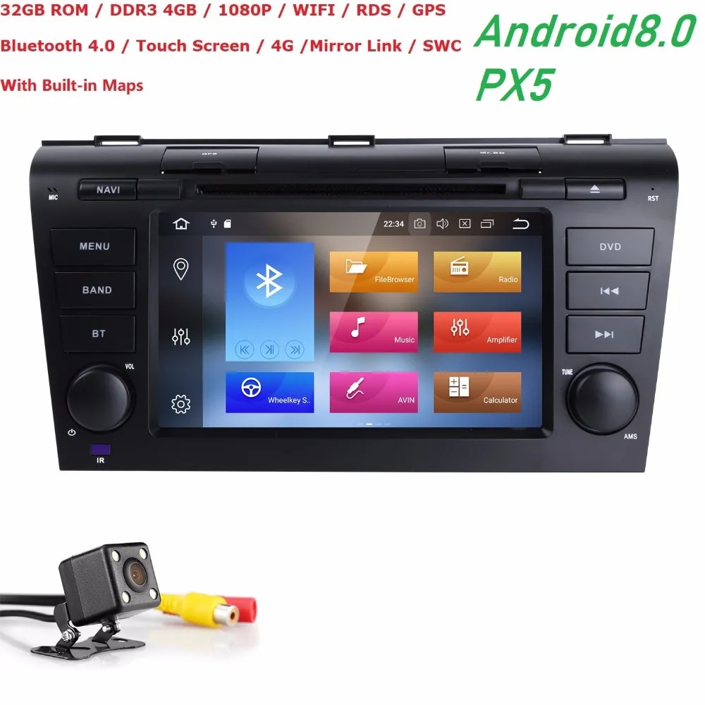2 Din 4RAM + 32 ГБ 8 core Android 0 7 дюймов автомобиля dvd gps плеер для Mazda 3 2004 -2009 с Радио BT МЖК