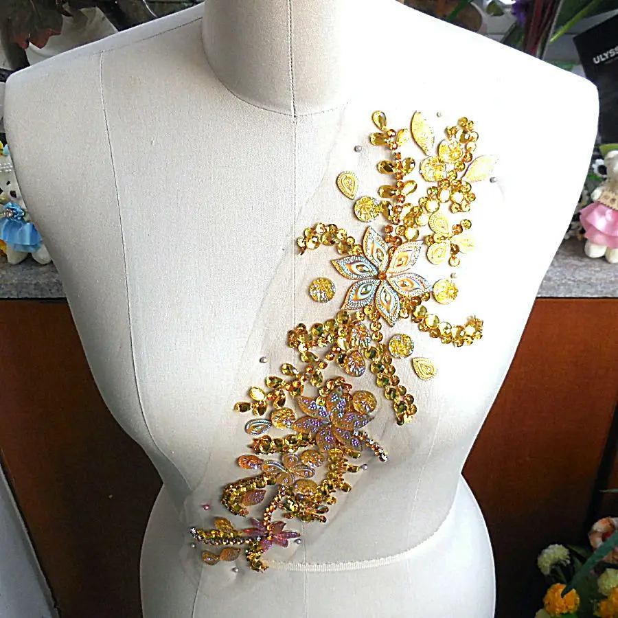 Bi.Dw.M Boutique Golden Appliques Hand-made Sew On Rhinestones Strass Stones Beaded Decoration Accessories for Dresses Costumes | Дом и сад