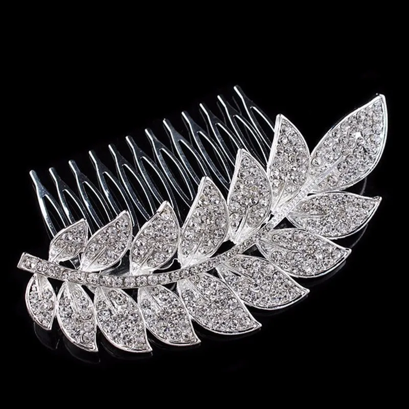 silver plated comb Розовый, золотой, розовый головной убор для невесты, цветок, кристалл, жемчуг, свадебные гребни для волос для женщин, невесты, головной убор, аксессуары - Окраска металла: silver plated comb