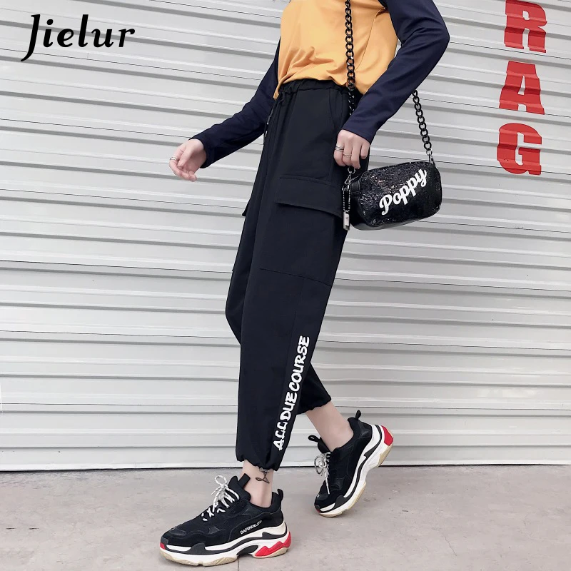 Jielur 2019 брюки женский BF корейские Карманы Брюки Харадзюку женские уличные модные