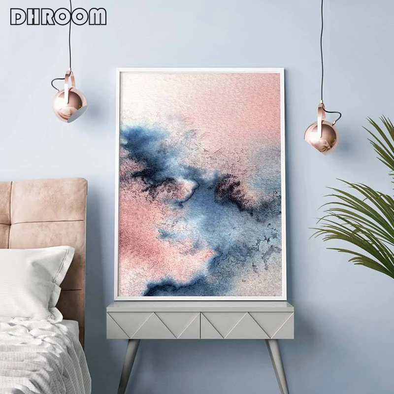 Абстрактные Акварельные картины с листочками румяна Розовый декор тропические