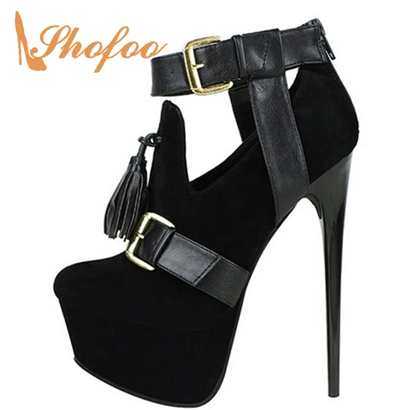 

Black Burgundy Ankle Strap Stilettos Platform Pumps Woman Buckle Strap High Thin Heels Large Size 33 38 Female Shoes Mature 2021