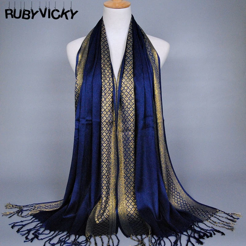 RUBY VICKY Plain Fashion Muslim Scarves/scarf Long Hijab Print Glitter Tassels Cotton Lurex Plaid Stripe Scarf |