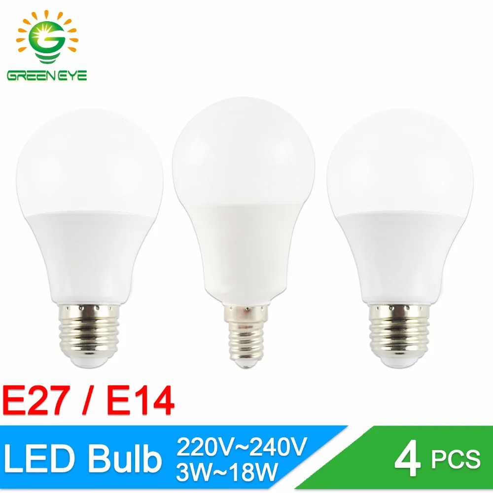 GreenEye 4 шт. светодиодный светильник E14 E27 3 Вт 5 7 9 12 15 AC 220 В 240 в настоящий Lumiere Bombilla